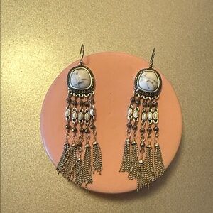 Lucky Brand Elegant Silver and White Dangle Earrings